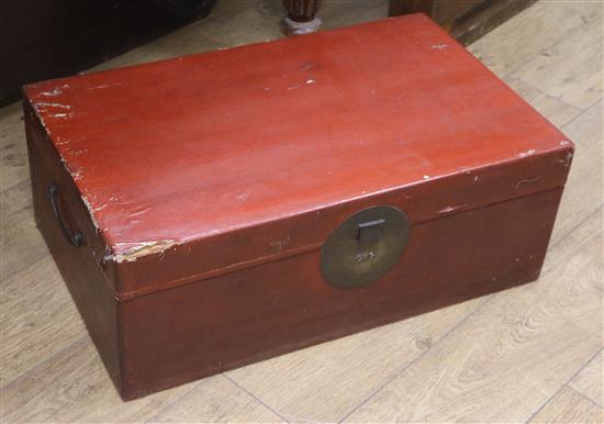 A Chinese red lacquered chest W.75cm